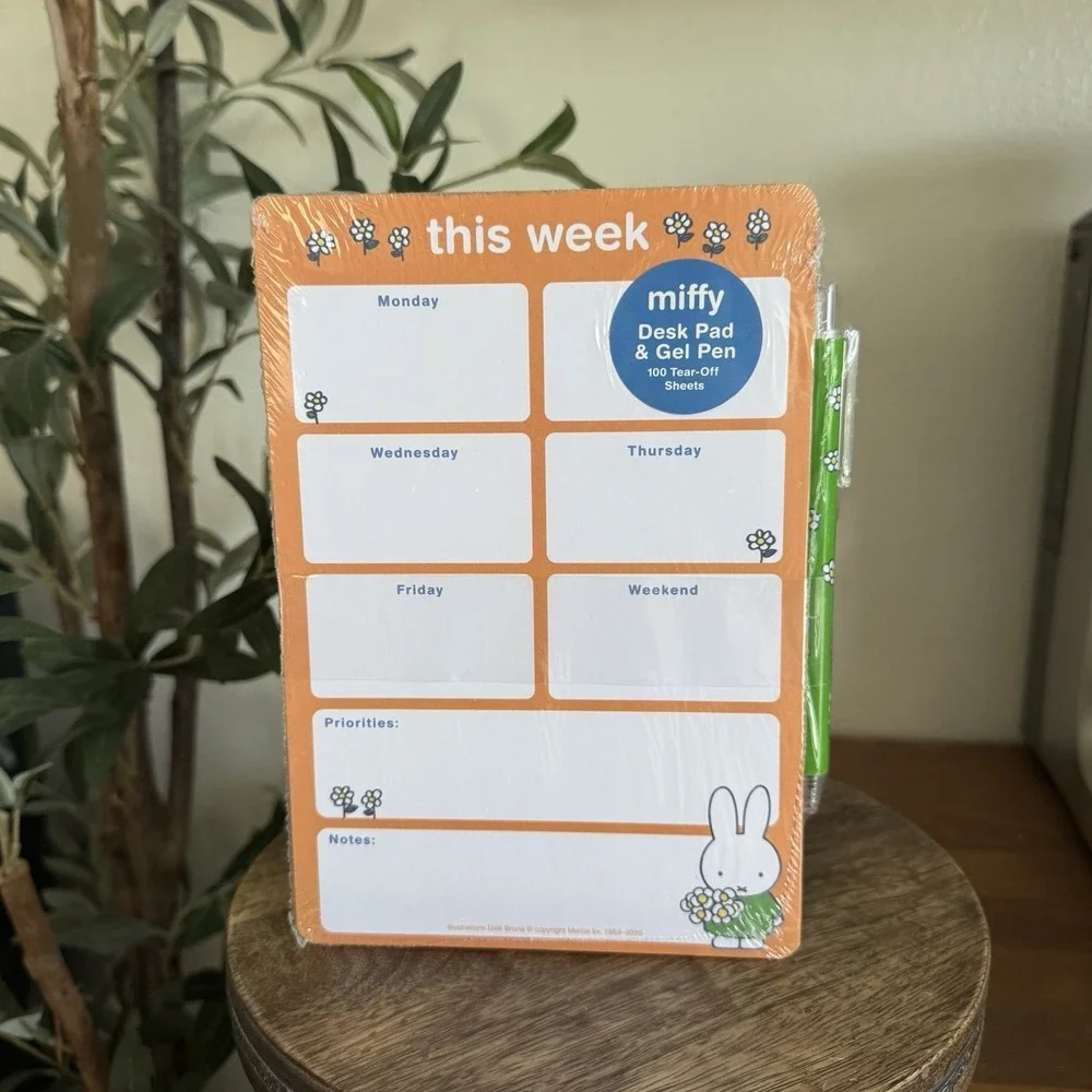 MIFFY Desk Pad & Gel Pen Set Weekly Planner Notepad 100 Tear Off Sheets Flowers